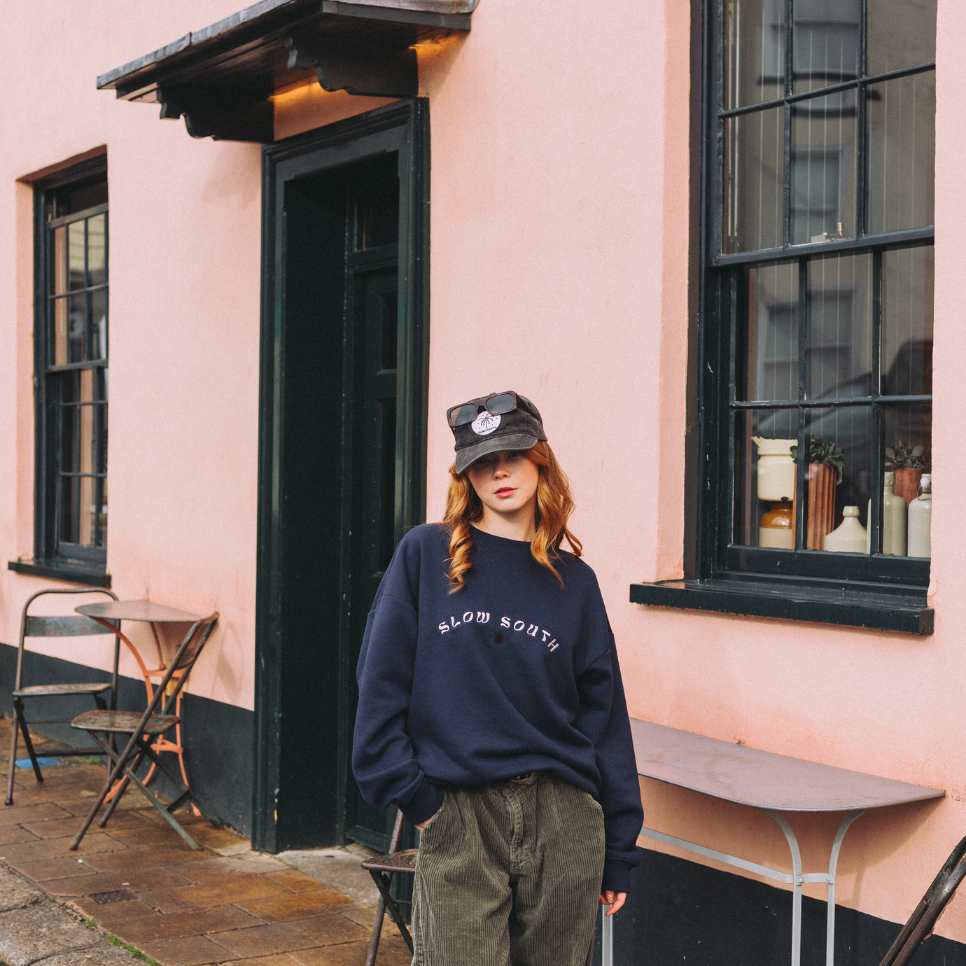 Slow South Arch Embroidered Oversized Sweatshirt - Navy