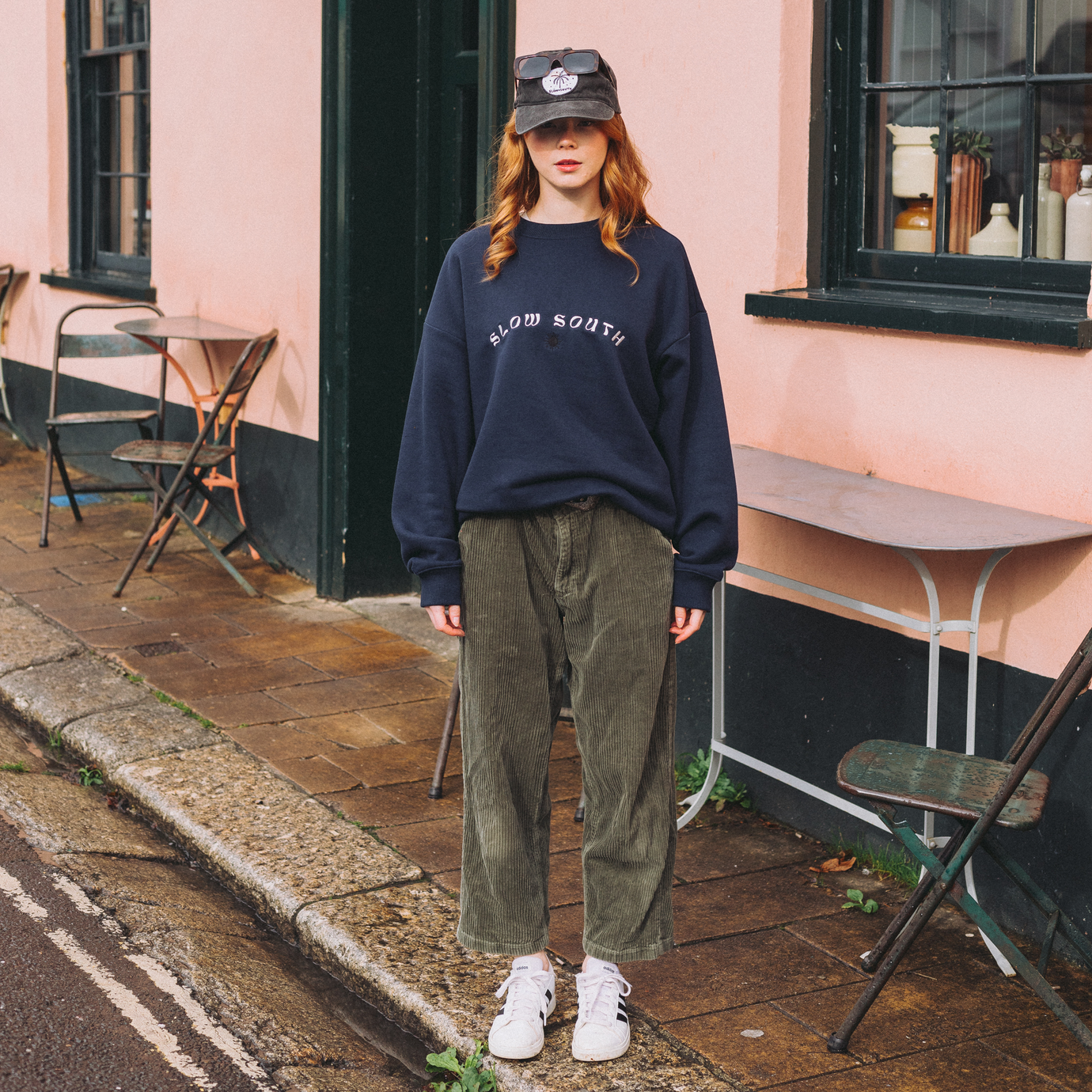 Slow South Arch Embroidered Oversized Sweatshirt - Navy